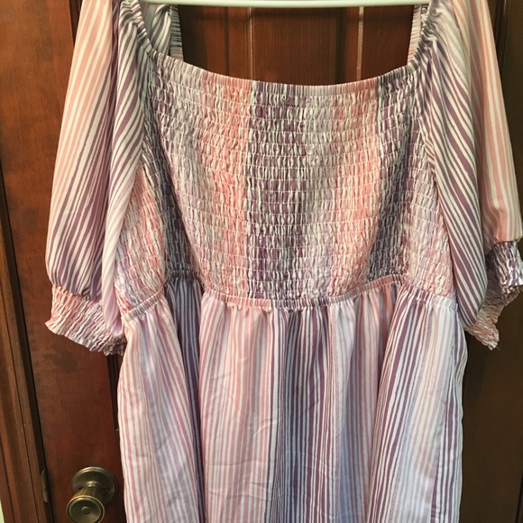 Ophelia Roe Dresses & Skirts - Off Shoulder Ophelia Roe Dress with smocked top, pastel stripes
